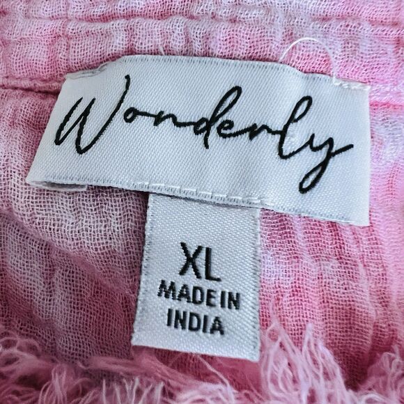 Wonderly Coral & White Tie Dye Earthy Boho 100% Cotton Soft Flowy Blouse - XL - Picture 8 of 9